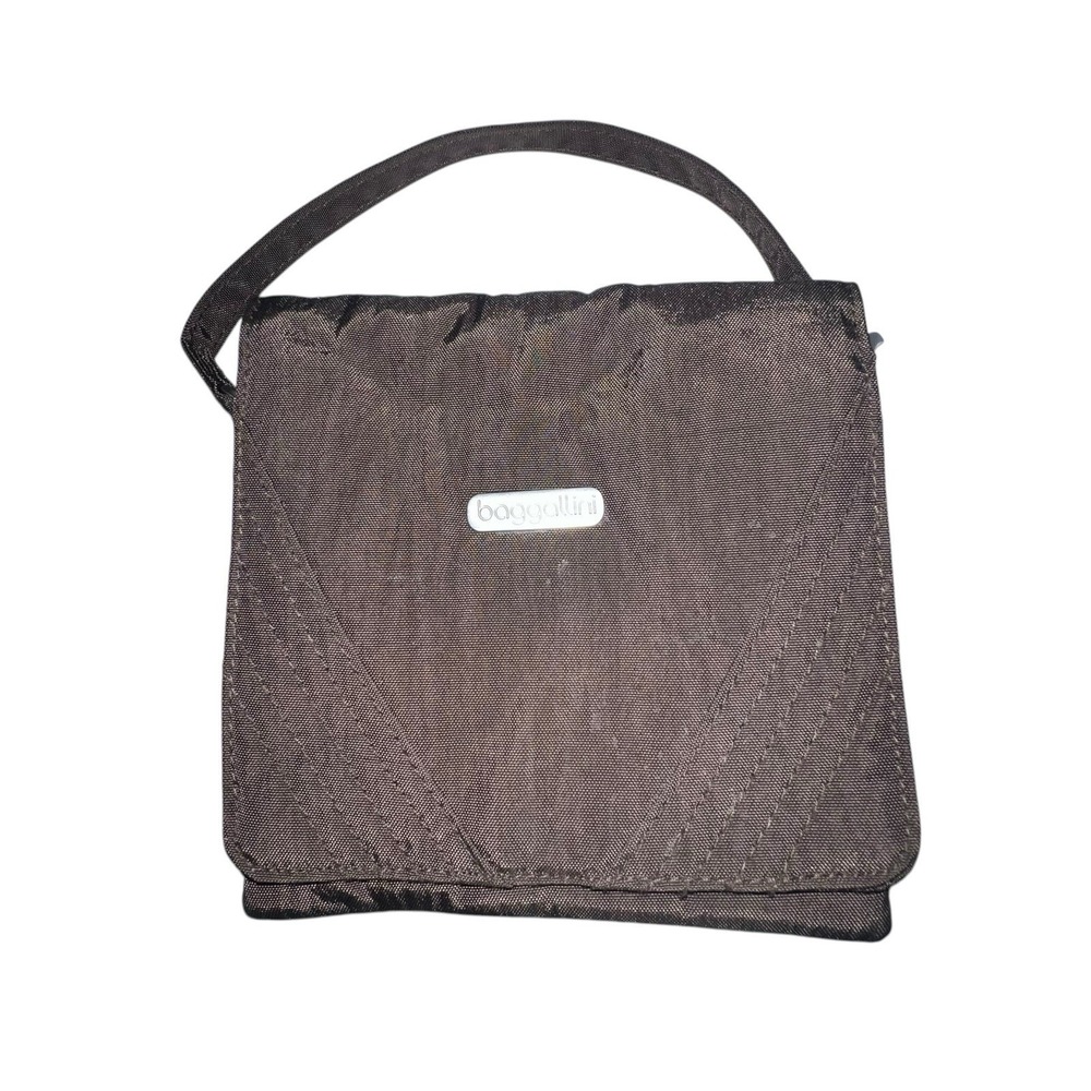 Baggalini Divide Dark‎ Brown Small Handle Purse Wristlet Flap Magnetic Closure
